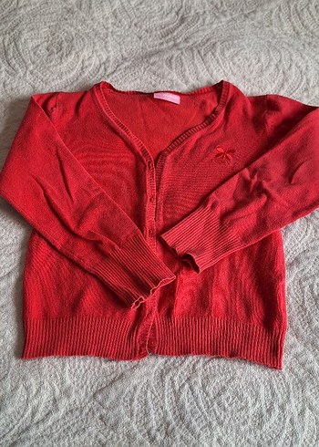 Kız Çocuk Kırmızı Triko Hırka - Görsel 3