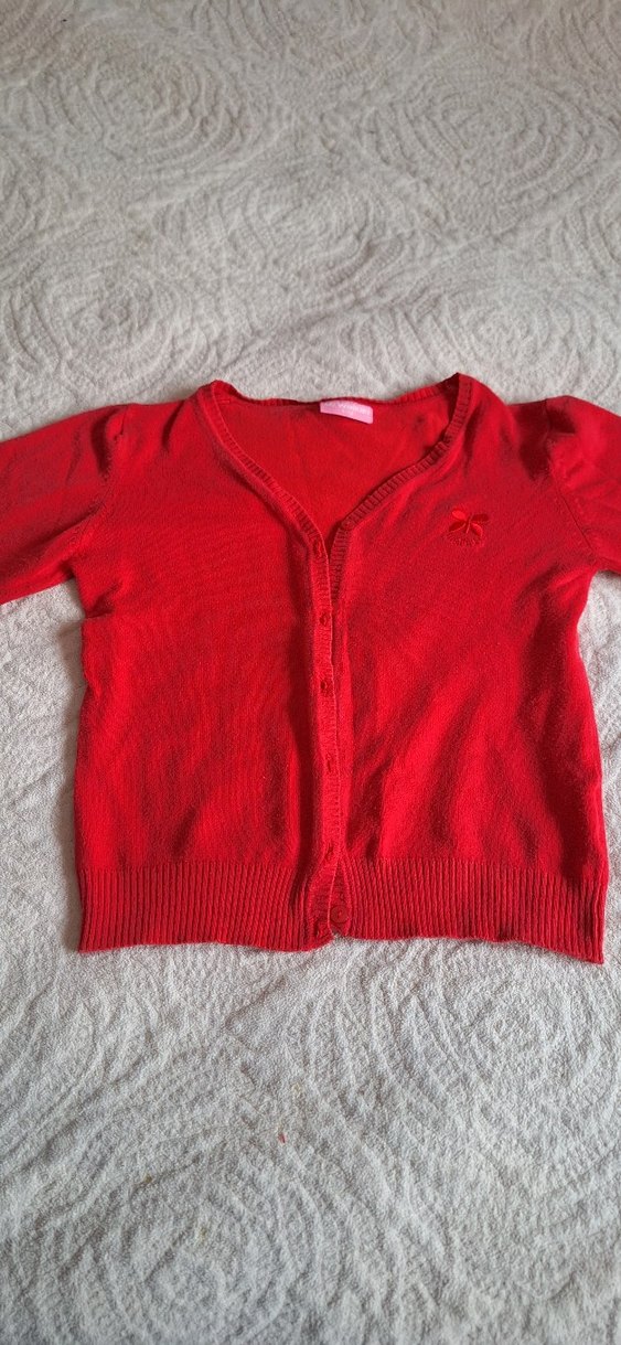 Kız Çocuk Kırmızı Triko Hırka - Görsel 2