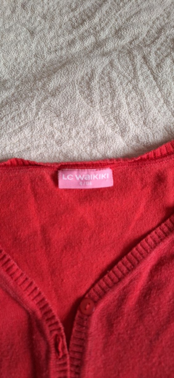 Kız Çocuk Kırmızı Triko Hırka - Görsel 5