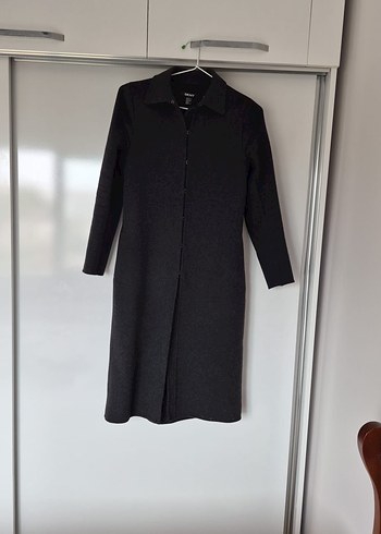 Gri Düğmeli DKNY Yünlü palto kaban - Görsel 4