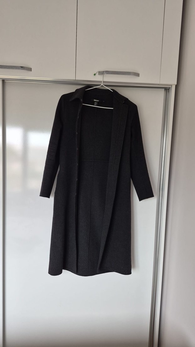 Gri Düğmeli DKNY Yünlü palto kaban - Görsel 3