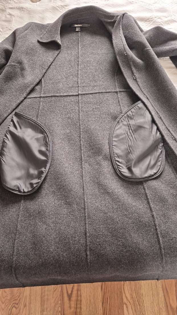 Gri Düğmeli DKNY Yünlü palto kaban - Görsel 2
