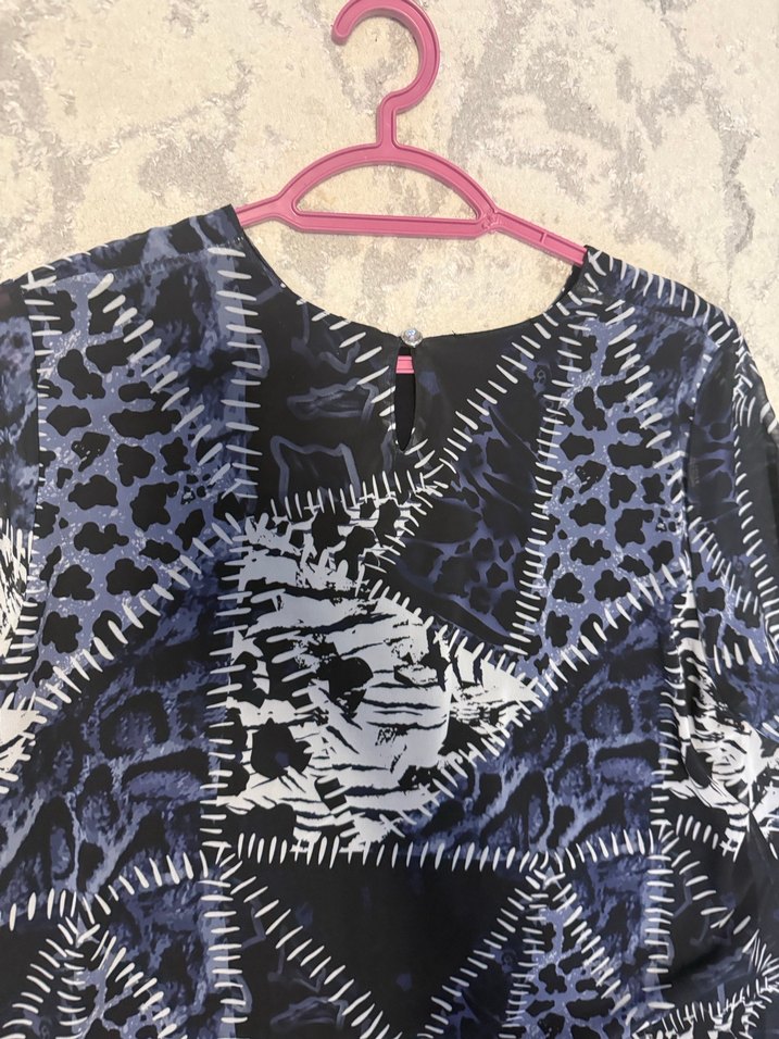 Bohem V Yaka Uzun Kollu Desenli Bluz - Görsel 2