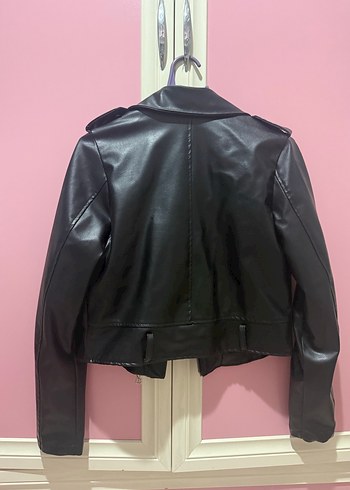 Siyah Deri Kadın Biker Ceket - Görsel 2