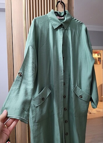 40 Beden Gömlek uzun kimono tunik mint yeşili 