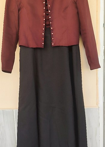Bordo Düğmeli Uzun Ceketli elbise