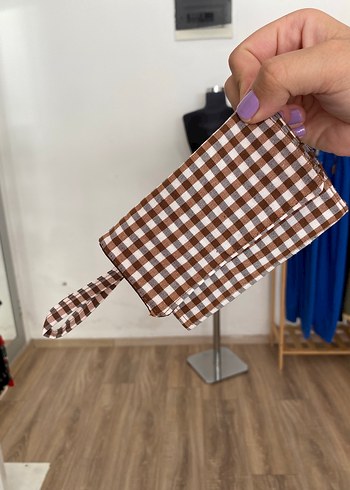 Kahverengi Ekose Desenli mini cüzdan