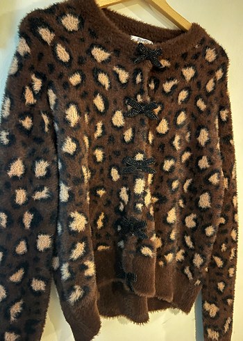 Kahverengi Leopar Desenli Kürklü Kadın Hırka - Görsel 3