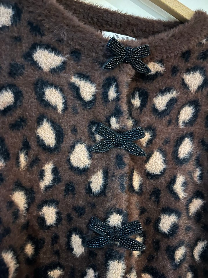 Kahverengi Leopar Desenli Kürklü Kadın Hırka - Görsel 2