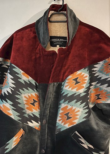 Desenli Kadın Bomber Ceket, Yüksek Yakalı, Fermuarlı - Görsel 2