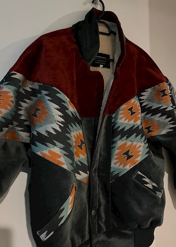 Desenli Kadın Bomber Ceket, Yüksek Yakalı, Fermuarlı - Görsel 3