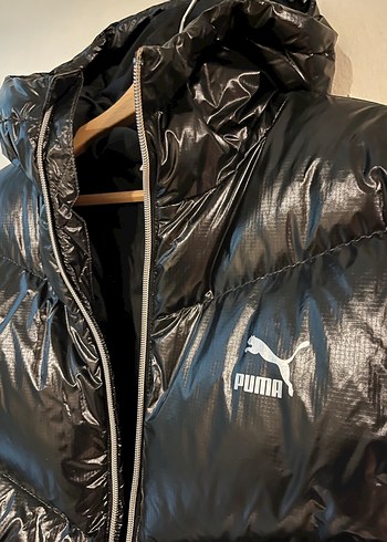 Siyah Deri Puma Kaz Tüyü Kadın Kış Montu - Görsel 2