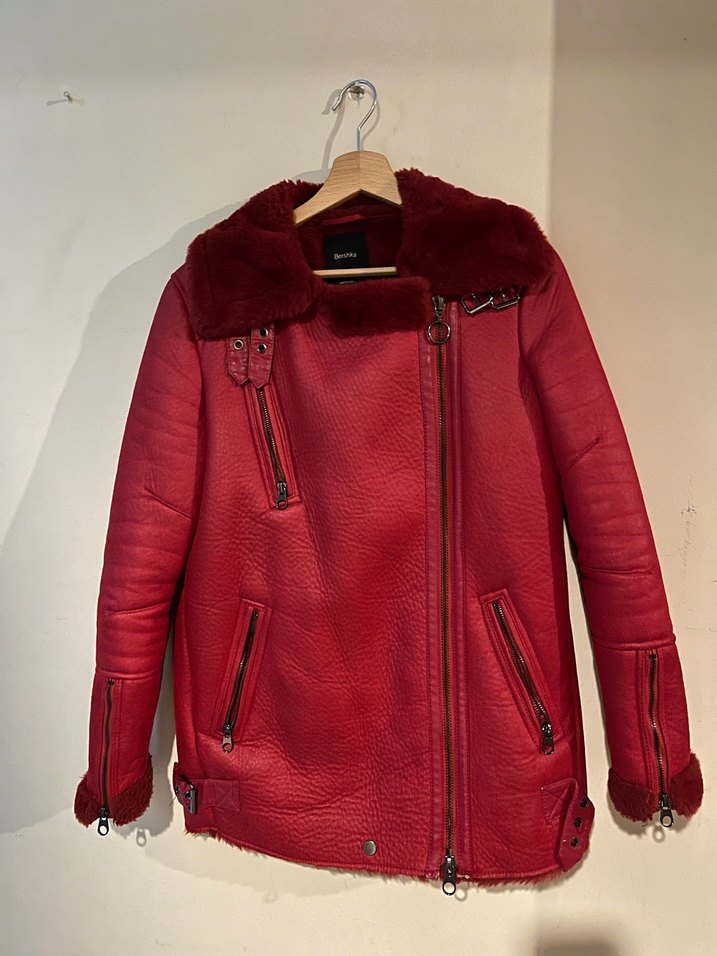 Kırmızı Kadın Süet Kürklü Kışlık Ceket - Görsel 2