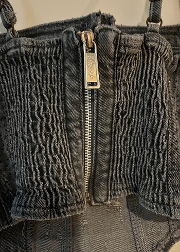 Nakışlı Siyah Kadın Denim Büstiyer - Görsel 2