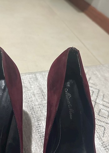 Bordo Süet Stiletto Topuklu Kadın Ayakkabı - Görsel 2