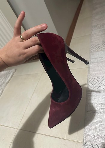 Bordo Süet Stiletto Topuklu Kadın Ayakkabı - Görsel 4