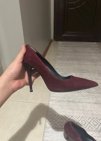 Bordo Süet Stiletto Topuklu Kadın Ayakkabı - Görsel 3