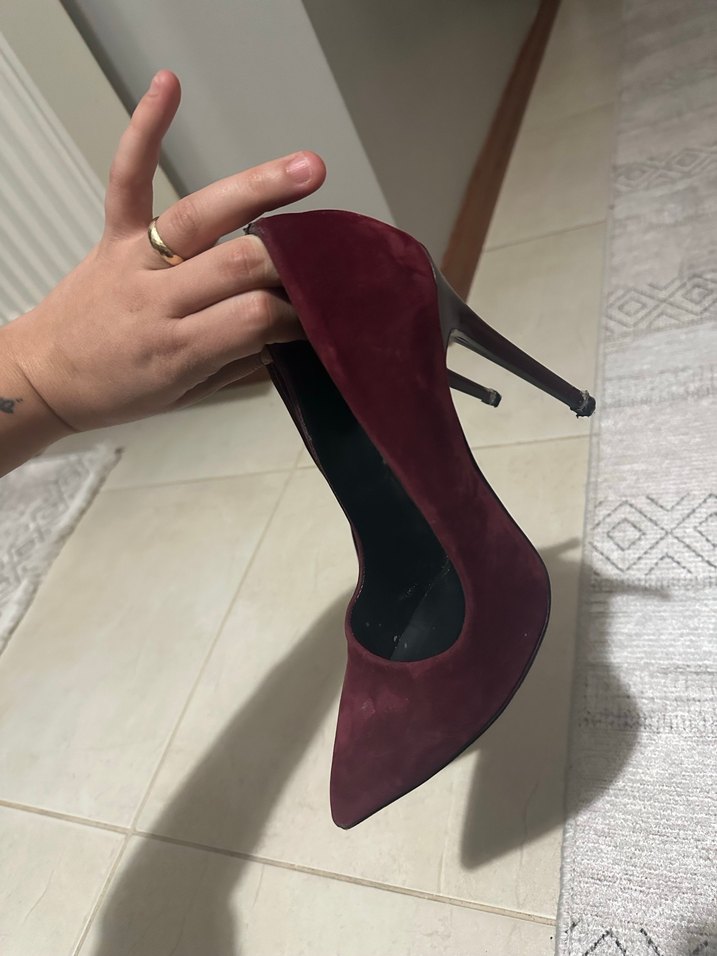 Bordo Süet Stiletto Topuklu Kadın Ayakkabı - Görsel 4