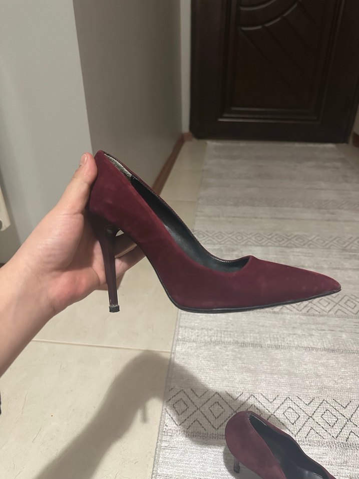 Bordo Süet Stiletto Topuklu Kadın Ayakkabı - Görsel 3