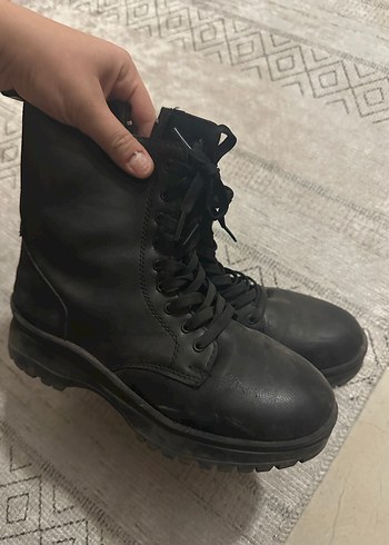 Siyah Deri Platform Topuklu Bot - Görsel 2