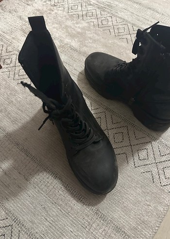 Siyah Deri Platform Topuklu Bot - Görsel 4