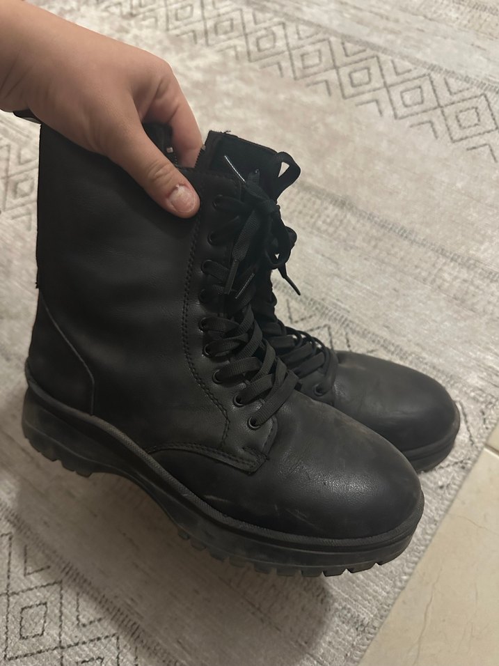 Siyah Deri Platform Topuklu Bot - Görsel 2