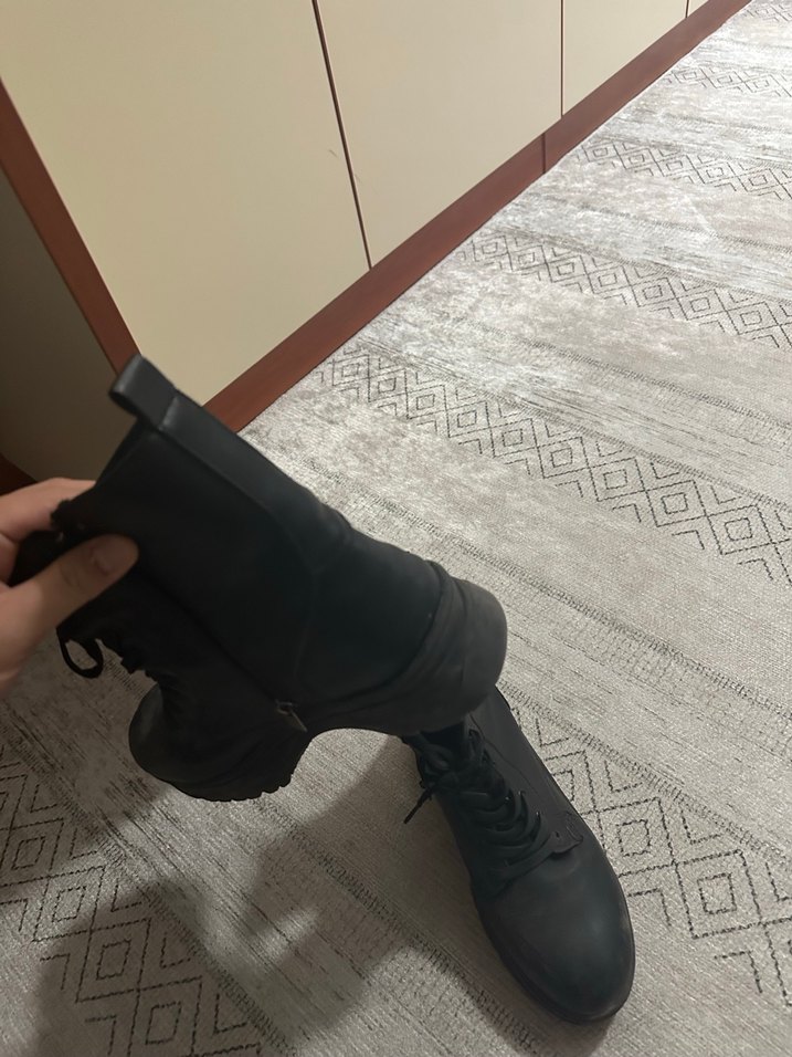 Siyah Deri Platform Topuklu Bot - Görsel 5