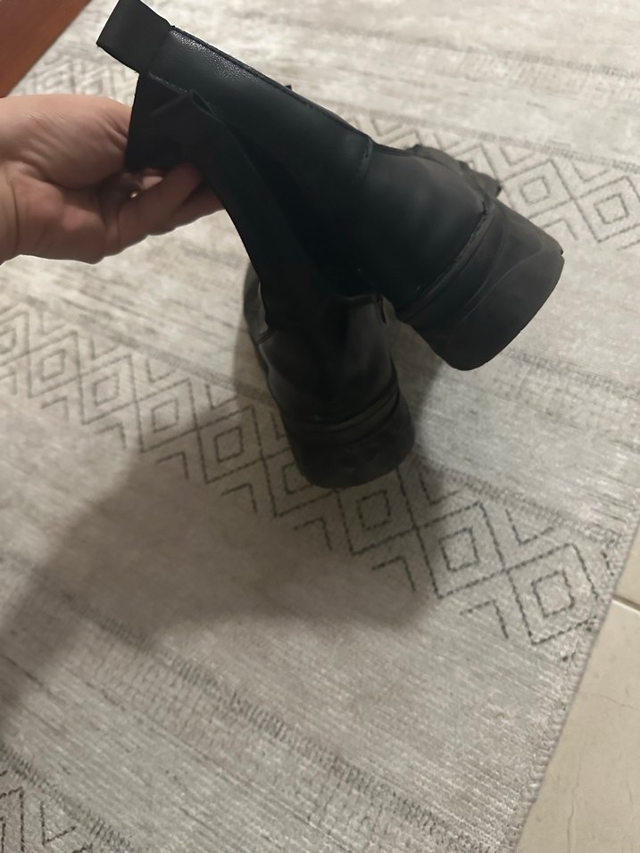 Siyah Deri Platform Topuklu Bot - Görsel 3