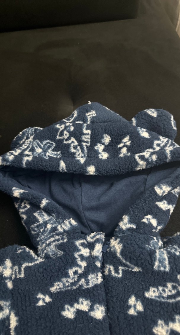 Erkek Çocuk Lacivert Kapüşonlu Dinozor Desenli Mont - Görsel 4