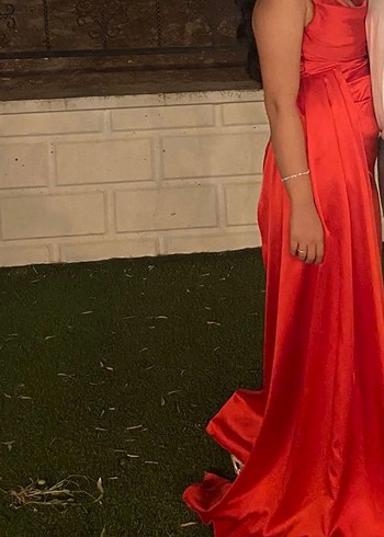 Drapeli Kırmızı Uzun Abiye Elbise - Görsel 2