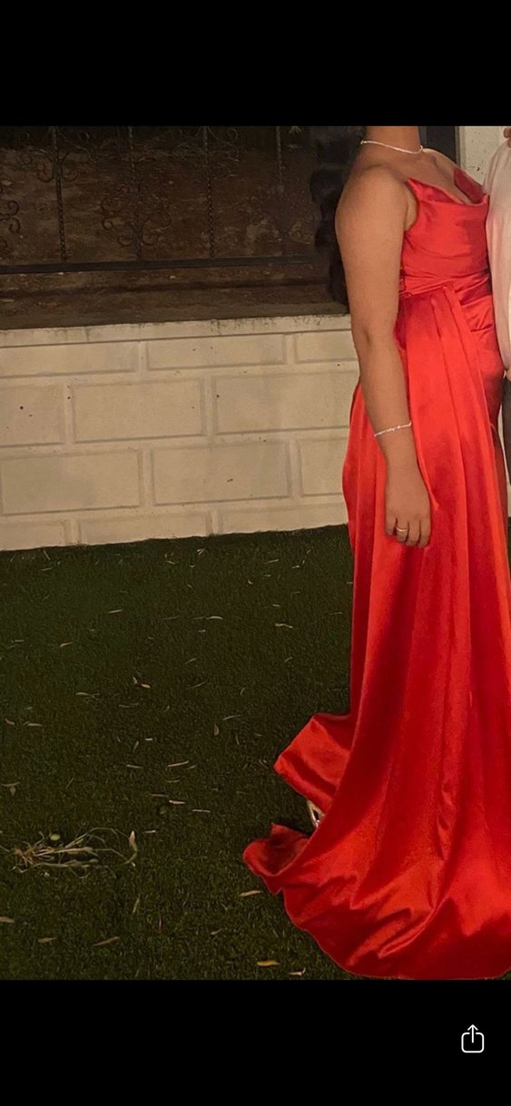 Drapeli Kırmızı Uzun Abiye Elbise - Görsel 2