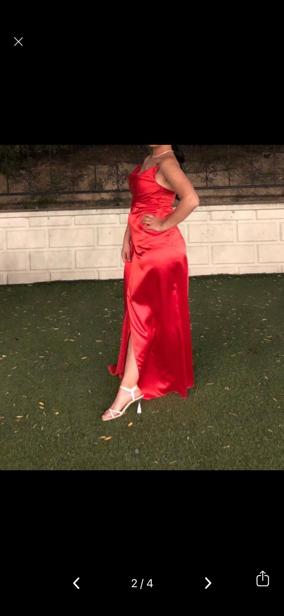 Drapeli Kırmızı Uzun Abiye Elbise - Görsel 3