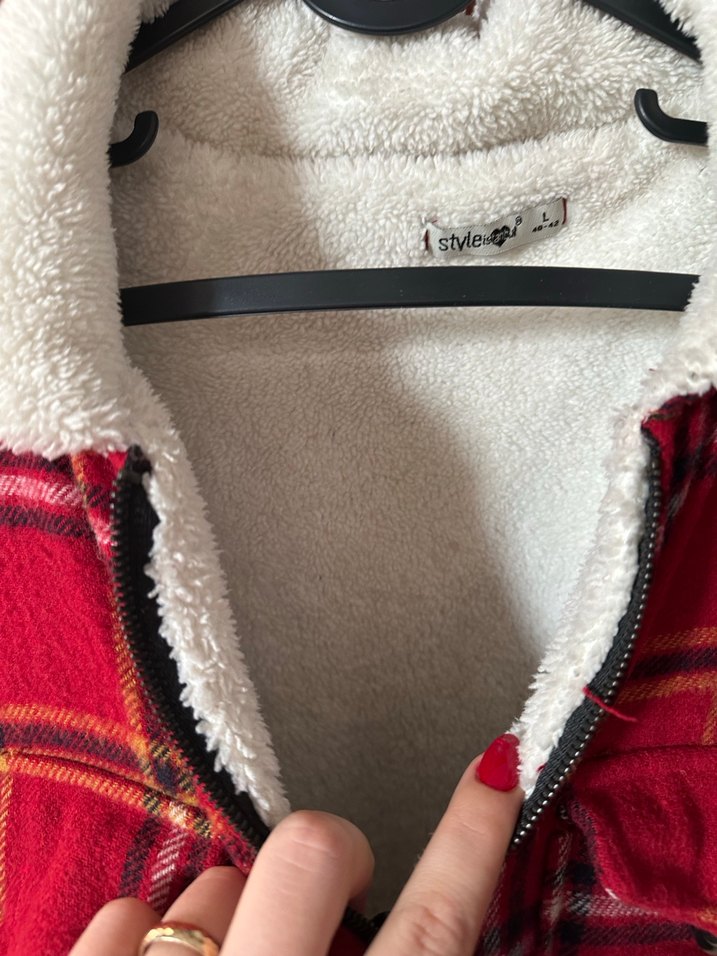 Kadın Kırmızı Ekose Düğmeli Polar Ceket - Görsel 3