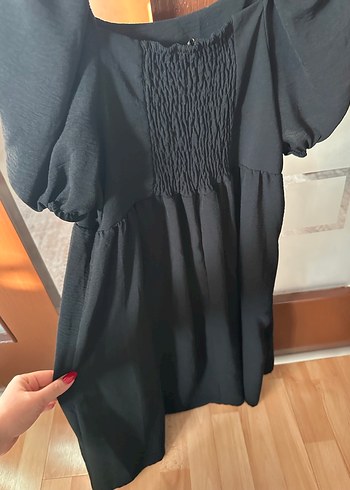 Siyah balon kol mini elbise - Görsel 5