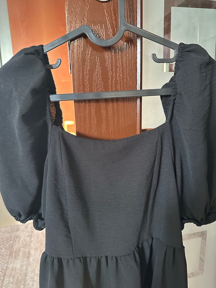 Siyah balon kol mini elbise - Görsel 2
