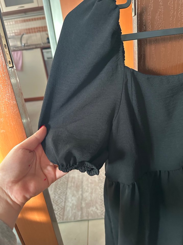 Siyah balon kol mini elbise - Görsel 4