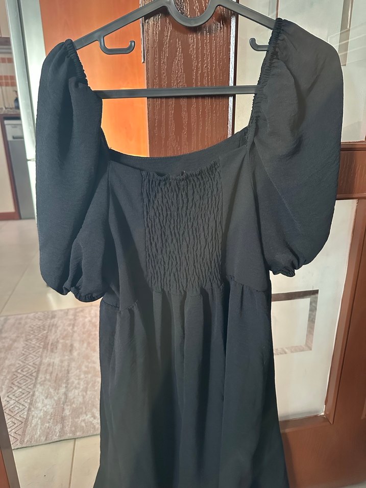 Siyah balon kol mini elbise - Görsel 3