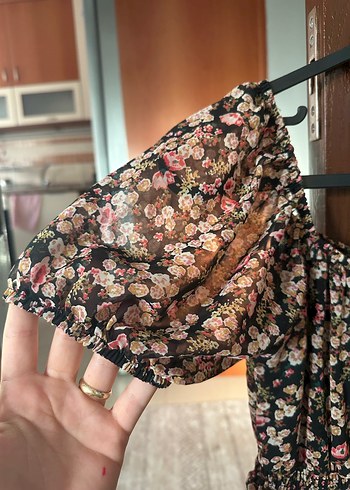 Kahverengi Çiçek Desenli Bohem Elbise - Görsel 3