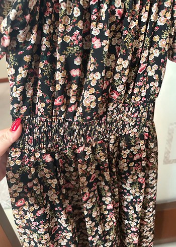 Kahverengi Çiçek Desenli Bohem Elbise - Görsel 2