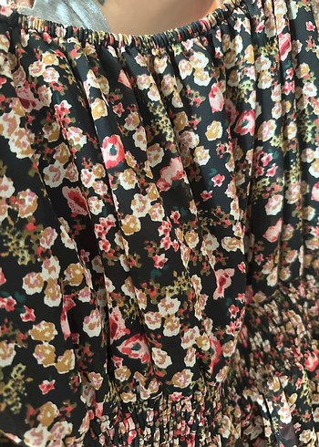 Kahverengi Çiçek Desenli Bohem Elbise - Görsel 4