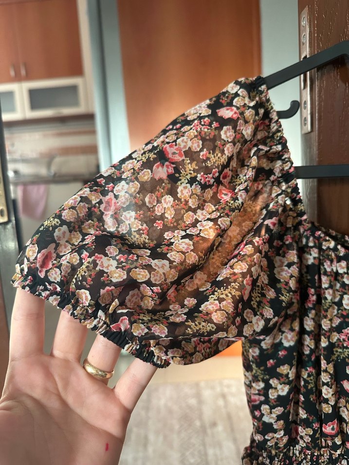 Kahverengi Çiçek Desenli Bohem Elbise - Görsel 3