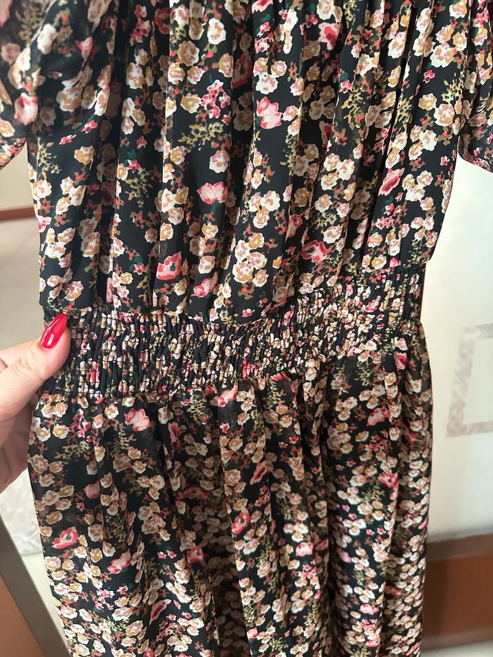 Kahverengi Çiçek Desenli Bohem Elbise - Görsel 2