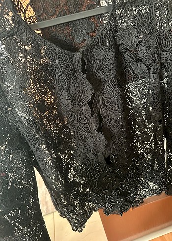 Dantel Detaylı Siyah Uzun Kollu hırka - Görsel 4