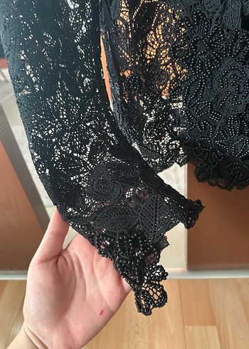 Dantel Detaylı Siyah Uzun Kollu hırka - Görsel 3