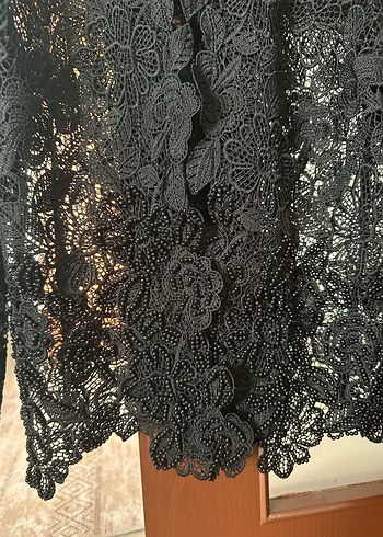 Dantel Detaylı Siyah Uzun Kollu hırka - Görsel 2