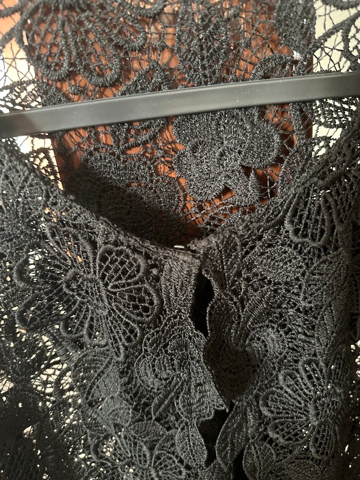 Dantel Detaylı Siyah Uzun Kollu hırka - Görsel 5