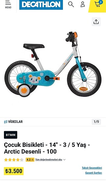 Decathlon 14^ 3/5 yaş bisiklet