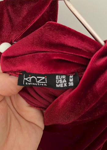 Diğer Bordo Süet Yüksek Yakalı Drapeli Kadın Bluz