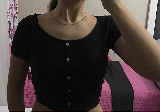m Beden Siyah düğmeli crop