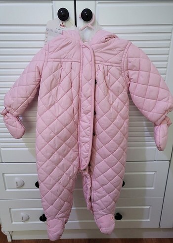 Düğmeli Pembe Bebek Kız Kar Tulumu